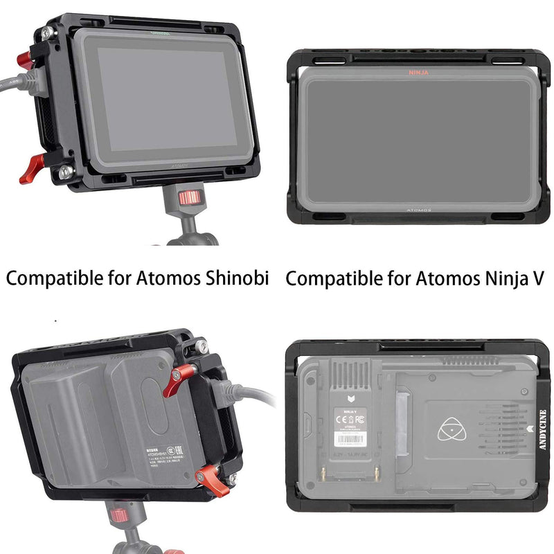 ANDYCINE Monitor Cage with Sunhood for Atomos Nijna V,Atomos Shinobi,Built-in NATO Rails and HDMI Cable Clamp