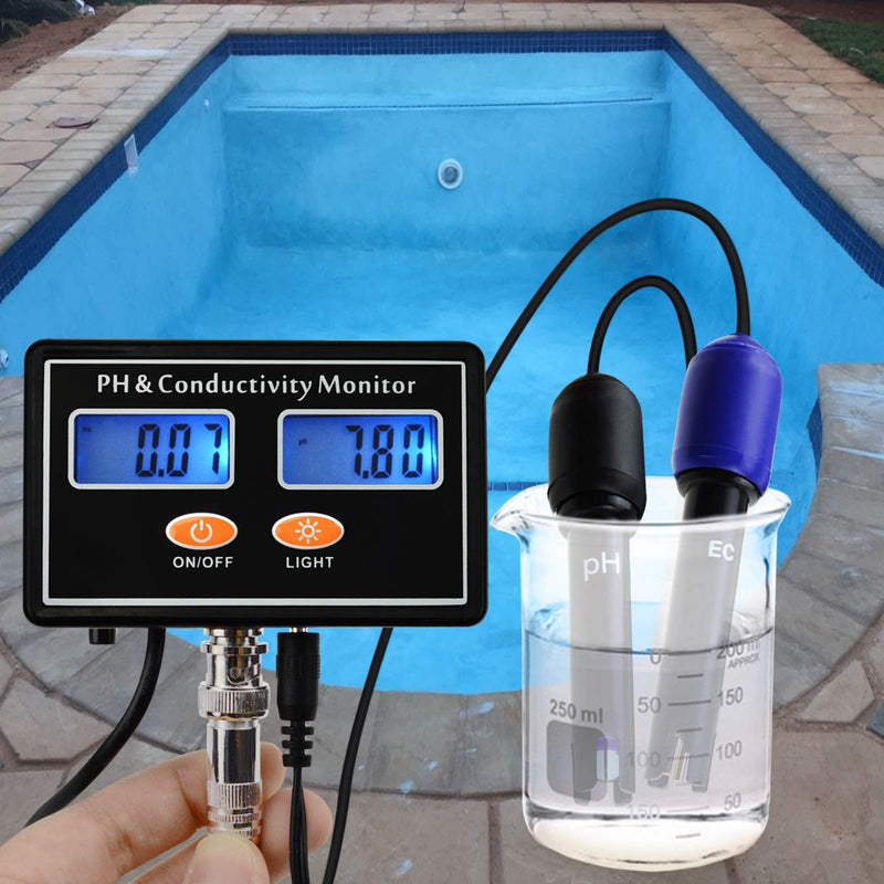 pH/EC Conductivity Meter with ATC Water Quality Tester 0.0-14.0pH / 0~19.99ms/cm Aquarium, Hydroponics Tool PH/EC METER
