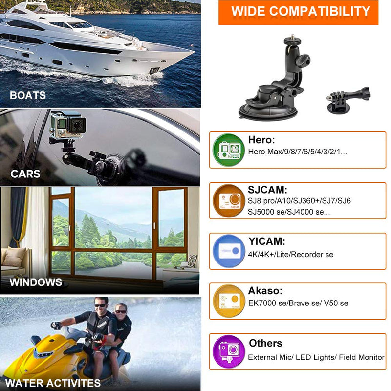 Camera Car Windshield Suction Cup Mount for GoPro, EXSHOW 360 Rotation Heavy Duty Window Holder with 1/4-20 Thread for GoPro Hero 10 9 8 7 6 5 4 SJCAM Canon g7x Vlogging DSLR and Other Action Camera