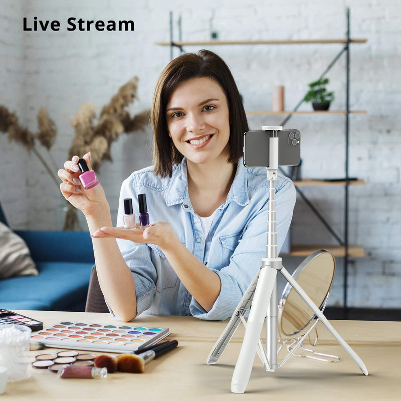 [AUSTRALIA] - ATUMTEK 51" Selfie Stick Tripod, All in One Extendable Phone Tripod Stand with Bluetooth Remote 360° Rotation for iPhone and Android Phone Selfies, Video Recording, Vlogging, Live Streaming, White 51" 