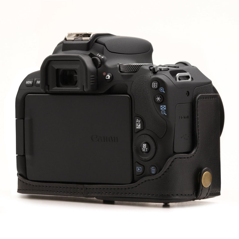 MegaGear Ever Ready Leather Camera Case Compatible with Canon EOS Rebel SL3, Kiss X10, Rebel SL2, Kiss X9 18-55mm Lens Black