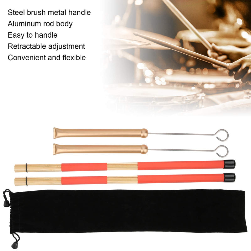 Drum Stick Brush Set Retractable Steel Brush Drumsticks with Rubber Handle Plush Bag for Jazz Drum (Gold Brush) Gold Brush