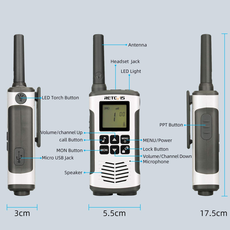 Retevis RT45 Walkie Talkies Rechargeable, Long Range 2 Way Radio for Adults,Portable Two Way Radio,Flashlight AA 22CH VOX, for Camping Hiking Biking Indoor Outdoor (2 Pack)