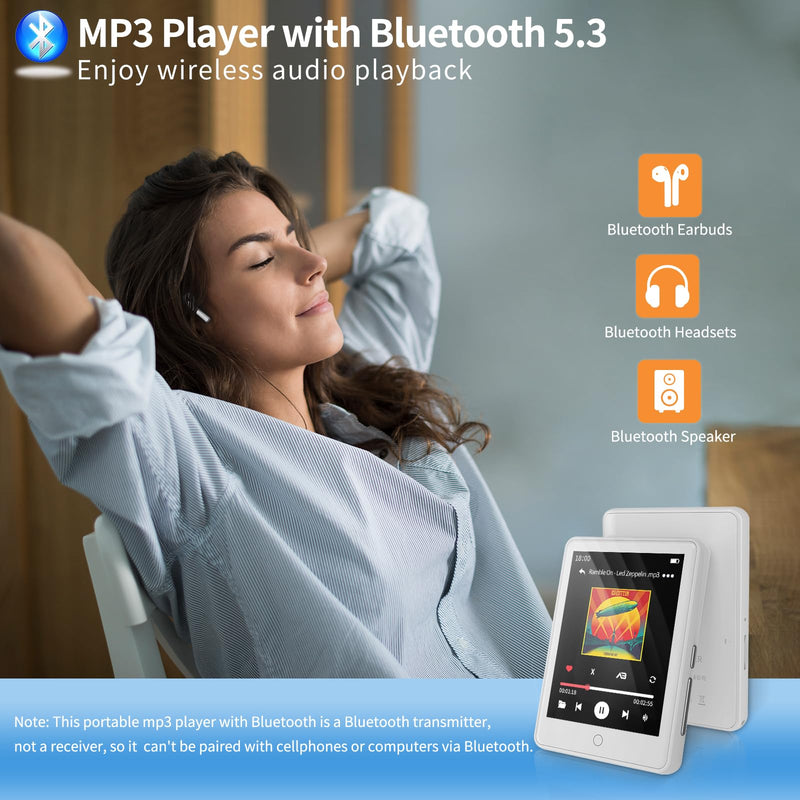 RUIZU 32GB MP3 Player with Bluetooth 5.3, 2.8" Full Touch Screen: Portable Music Player with Speaker, Voice Recorder, FM Radio, HiFi Digital Audio Player, Video Playback, E-Book, Support up to 128GB