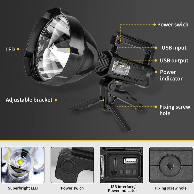 [AUSTRALIA] - Venlon Superbright Big Size Rechargeable LED Handheld Flashlight Spotlight 4 Modes High Power Portable Waterproof Searchlight for Camping Hunting Outdoor (P50 Medium Size) P50 Medium Size 