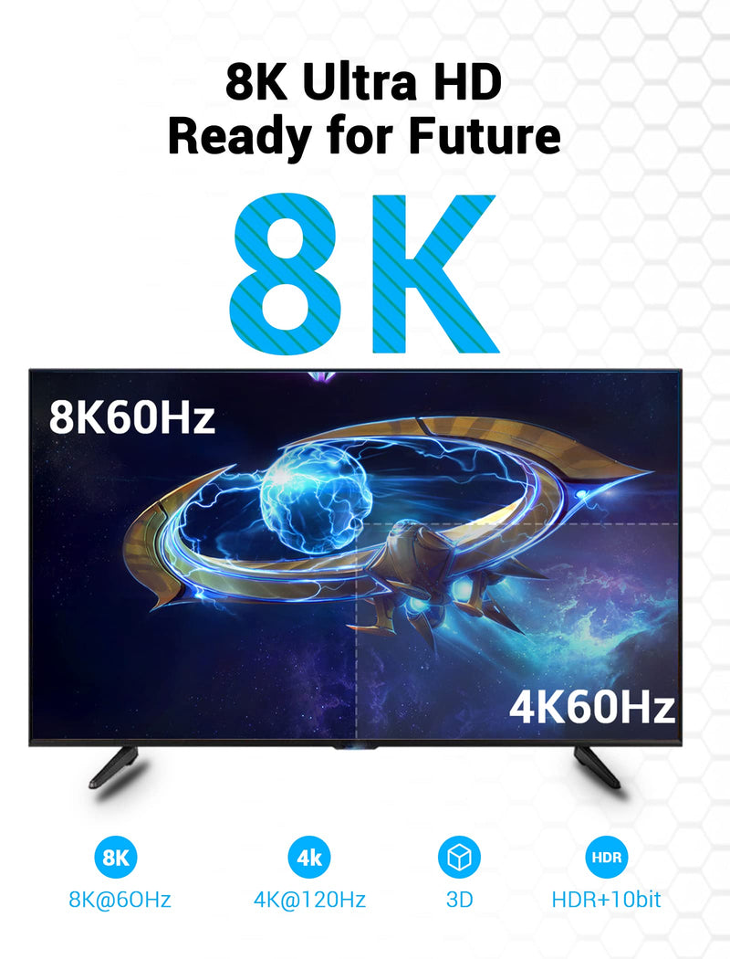 8K HDMI Cable 6.6FT/2M 48Gbps VENTION Ultra High Speed HDMI 2.1 Cable HDMI Cord 4K@120Hz 8K@60Hz eARC HDR 10 HDCP 2.2&2.3 Compatible with Roku TV PS5/4 HDTV Xbox Blu-ray 6ft