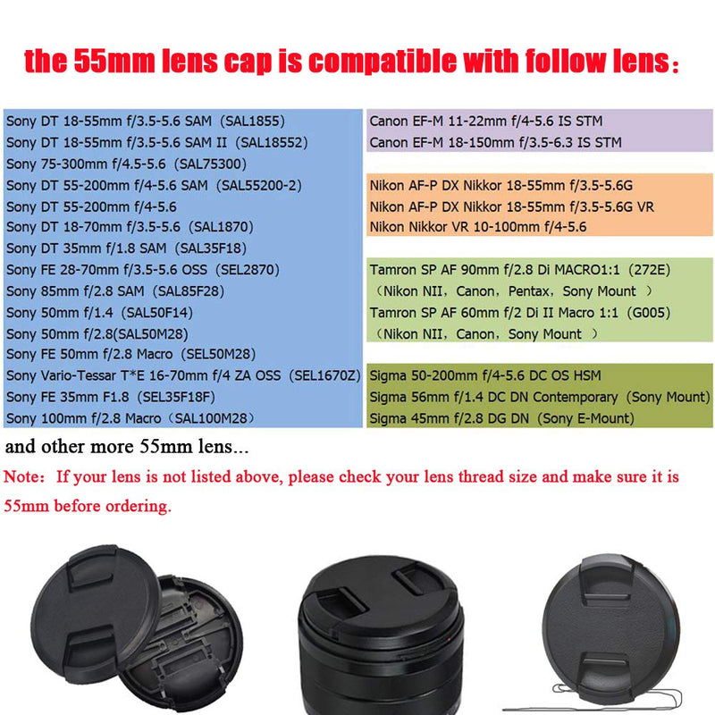 55mm Snap-On Lens Cap for Sony E f/3.5-5.6 18-135 OSS Lens for Sony Alpha a6600 a6400, Fire-Rock Lens Cover for Sony FE 28-70mm f/3.5-5.6 OSS Lens for Sony Alpha a7R Ⅲ Ⅳ-2Packs 55mm