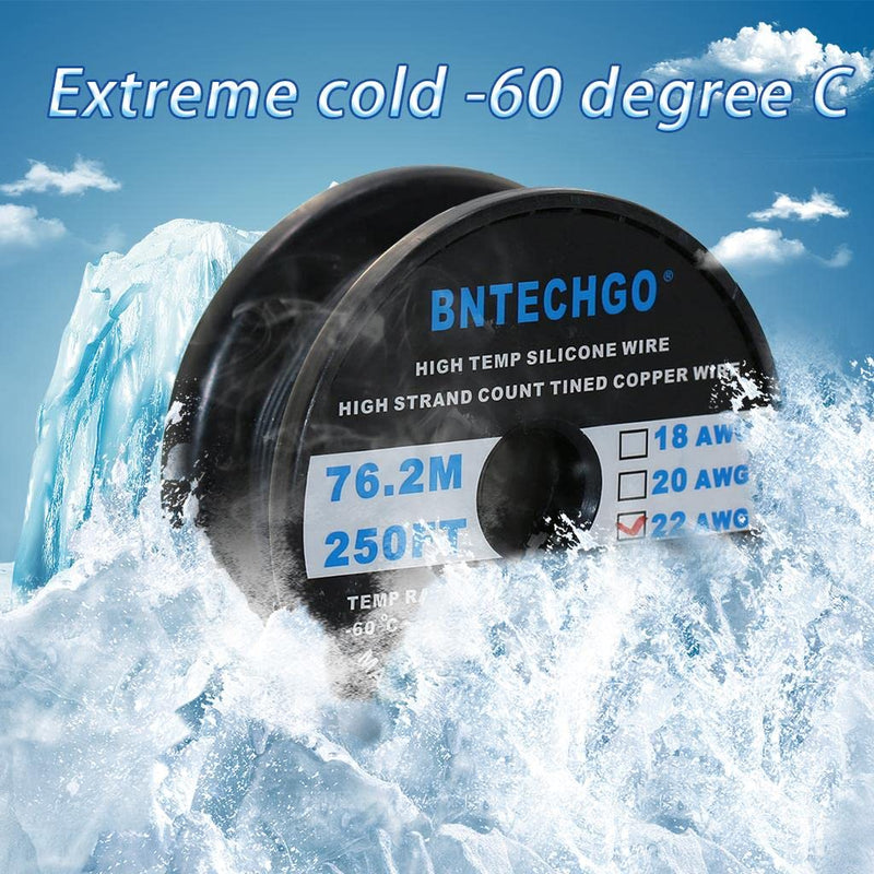 BNTECHGO 22 Gauge Silicone wire spool 250 ft Black Flexible 22 AWG Stranded Tinned Copper Wire silicone wire 250ft silicone wire black