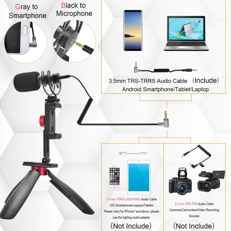 Smartphone Video Microphone Kit, Viewflex VF-K2 Vertical Horizontal Video Recording Accessories for iPhone Samsung Huawei Android Smartphones, for Vlogging YouTube Facebook Tiktok Live-Stream