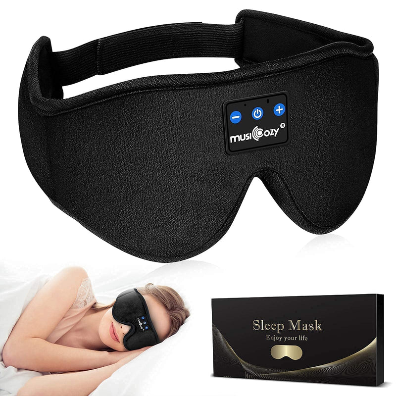 MUSICOZY Sleep Headphones Bluetooth Wireless Sports Headband, Sleeping Eye Mask Earbud for Side Sleepers Air Travel Meditation, Black Mask & Gray Headband, Pack of 2