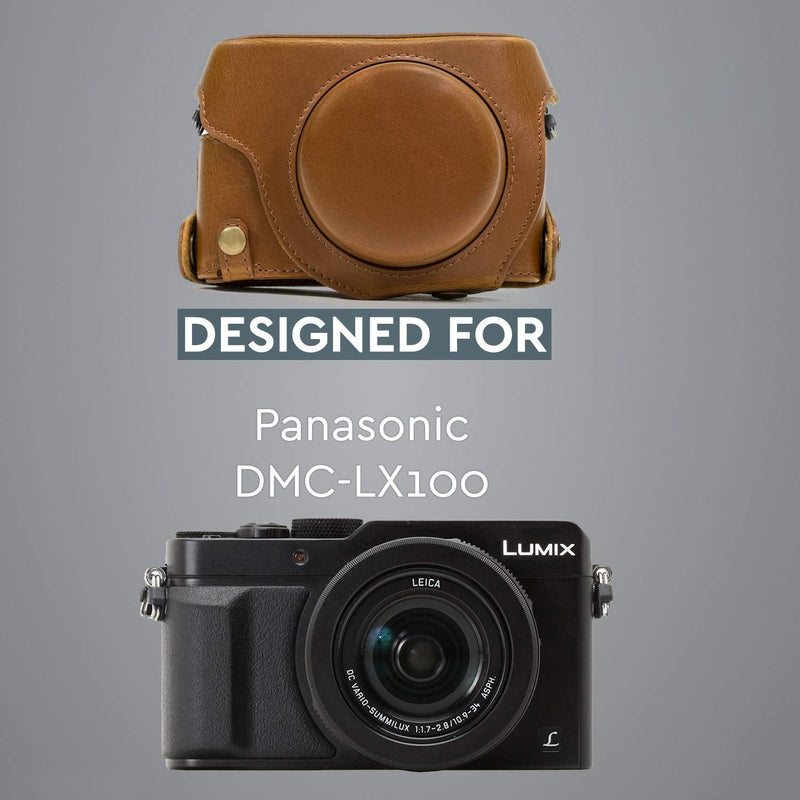 MegaGear Ever Ready Protective Leather Camera Case, Bag for Panasonic LUMIX LX100, DMC-LX100 Camera (Light Brown) (Model: MG663)