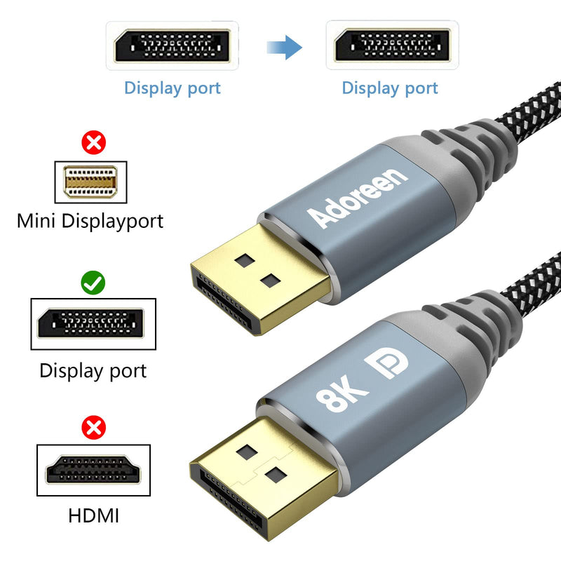 [AUSTRALIA] - VESA Certified 8K DisplayPort Cable 4 feet/2 Pack,Adoreen Braided DP to DP 1.4 Cord(from 1.5 to 30ft) 8K@60Hz 4K@144Hz 2K@240HZ@165HZ,HBR3 HDCP2.2 Display Port for PC Monitor 3090 Graphics with 5 Ties 4ft-2PK 
