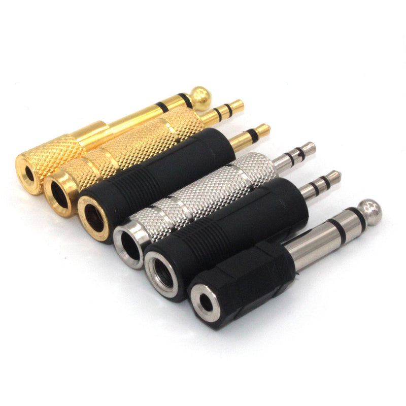 [AUSTRALIA] - ZRAMO 6PC Bulk Mixed Professional Converter Adapter Gold Stereo Mono 6.35mm 1/4 Male to 3.5mm 1/8 Female Audio Mic Plug Adapter Jack, Microphone Accessory 