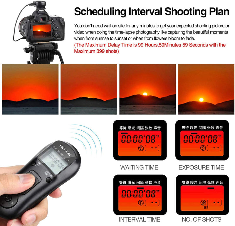 ENEGON Wireless Intervalometer Remote Shutter Release Control Timer for Canon EOS Rebel T6 T7 80D 70D 60D 60Da 77D 6D T7i T6i T6s SL2 SL1 T5 T3 T5i T4i T3i T2i T1i EOS RP R M6 M5 and more Canon Camera