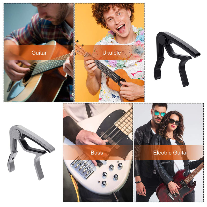 2 Guitar Capo for Acoustic, Electric Guitar, Ukulele, Bass, Mandolin, Banjo Capo with 6 Guitar Picks