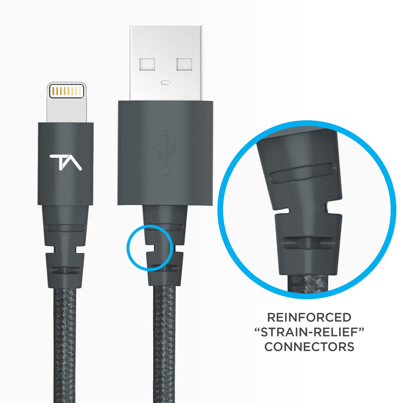 Tech Armor Apple MFi Certified Lightning to USB Sync/Charge Cable Compatible with iPhone or iPad, Made with Kevlar, Tough-Braided Extra-Strong Jacket (Space Gray, 6 Feet) Space Gray Lightning 6 ft