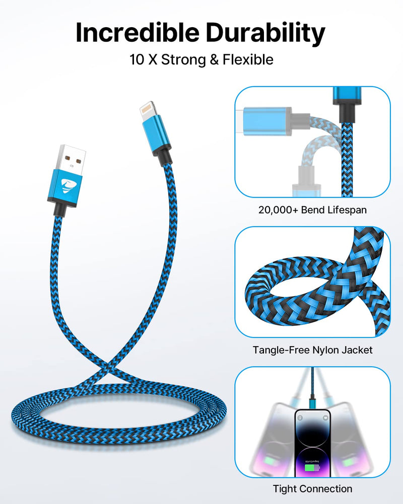 iPhone Charger [Apple MFi Certified] 3Pack 6FT Lightning Cable Nylon Braided iPhone Charging Cable Fast Charging iPhone Charger Cord Compatible with iPhone 14 13 12 11 Pro Max XR XS X 8 7 6 Plus SE