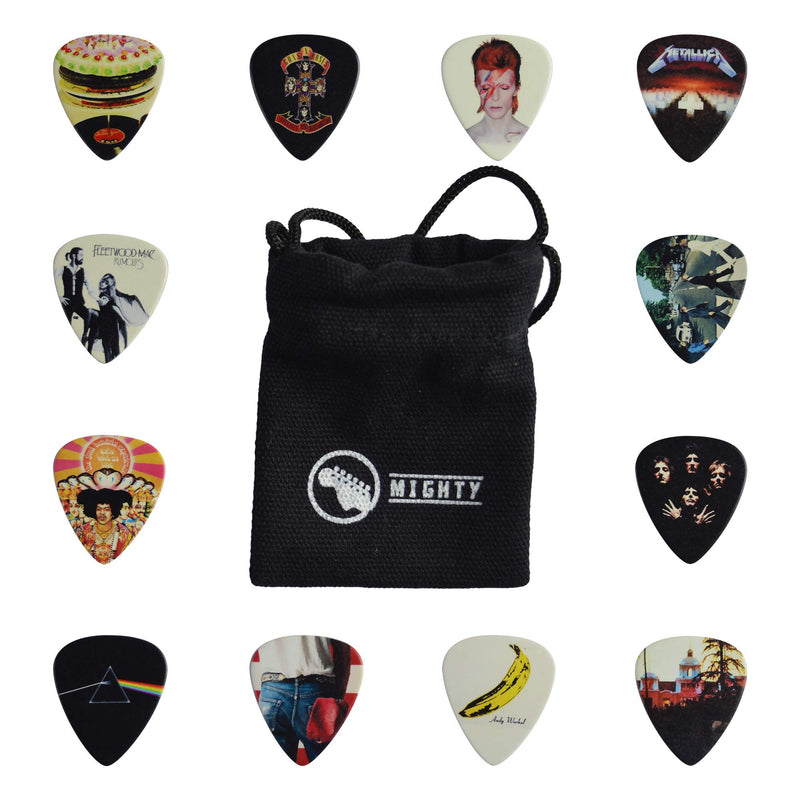 12 x Classic Albums Guitar Pick Set. Guitar Plectrums For Every Guitarist. Double Sided Printing. Picks Sized 0.46, 0.71, 0.81, 0.88, 0.96 And 1.2 mm Included (Set 1) Set 1