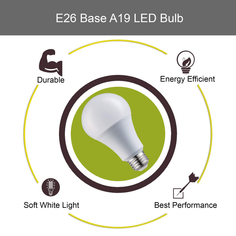 Laborate Lighting A19 LED Light Bulbs - E26 Base, 60W, 800 Lumens, Soft White 3000K Illumination - Dimmable, Energy Saving Outdoor & Indoor Home, Commercial Lighting - 80+ CRI, 10-Year Life - 8-Pack