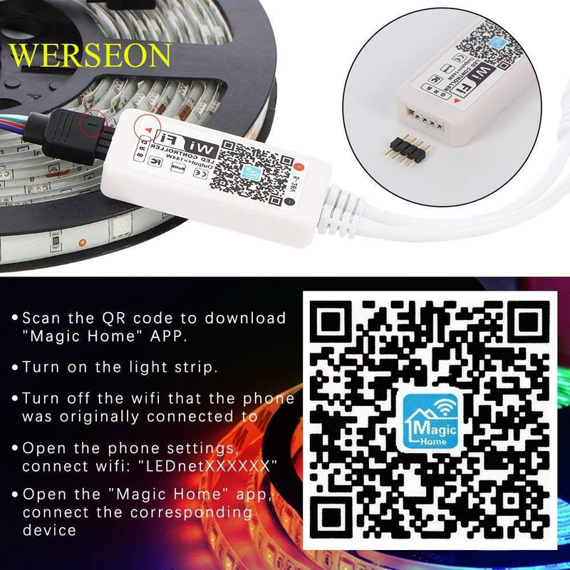 [AUSTRALIA] - Led Strip Lights Controller WiFi Wireless LED Smart Controller Compatible with Alexa Google Home IFTTT, Working with Android,iOS System, GRB, BGR, RGB LED Strip Lights DC 12V 24V 