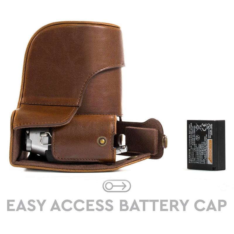 MegaGear Ever Ready Leather Camera Case and Strap Compatible with Fujifilm X-T30, X-T20, X-T10 (16-50mm / 18-55mm Lenses) Dark Brown