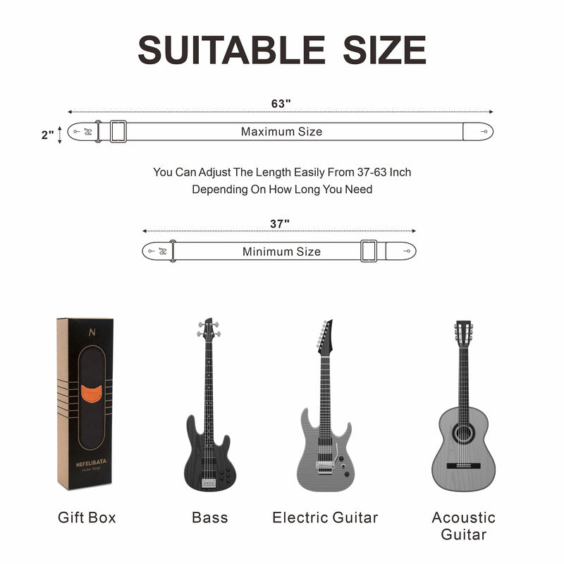 [AUSTRALIA] - Guitar Strap, 100% Cotton Full Grain Leather Ends Guitar Straps with Pick Pocket for Bass, Electric & Acoustic Guitar, Come with Free Strap Button, 1 Pair Strap Locks and 4 Guitar Picks (Black) A# - Black 