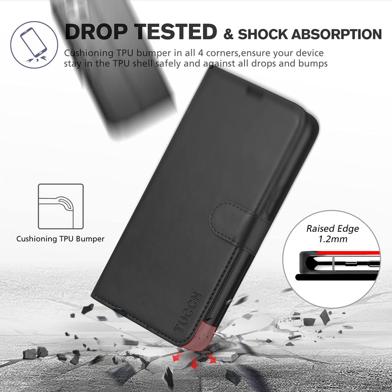 TUCCH Case for iPhone 13 Mini Wallet Case, [TPU Shockproof Inner Shell] PU Leather [RFID Blocking] [Credit Card Holder] Magnetic Stand Flip Cover Compatible with iPhone 13 Mini 5.4-inch 2021, Black
