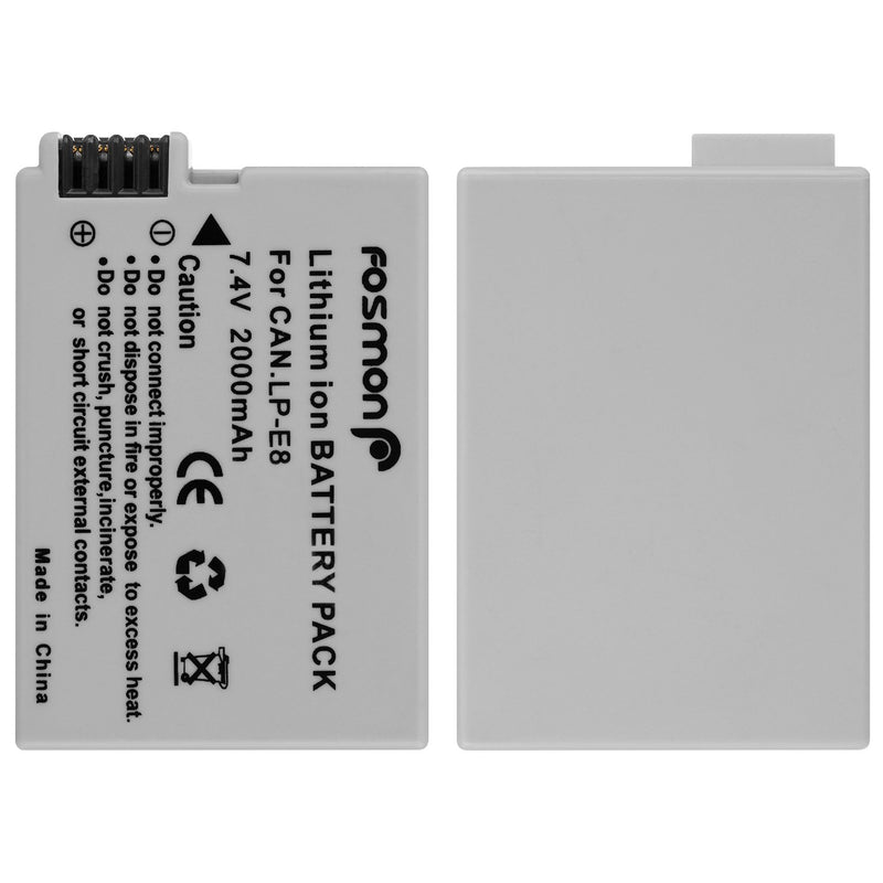 Fosmon (2 Pack) 7.4V / 2000 mAh Replacement Battery for Canon LP-E8 / LPE8 and Canon EOS 700D / 550D / 600D / 650D, Rebel T2i / T3i / T4i / T5i, Kiss X5 / X6i