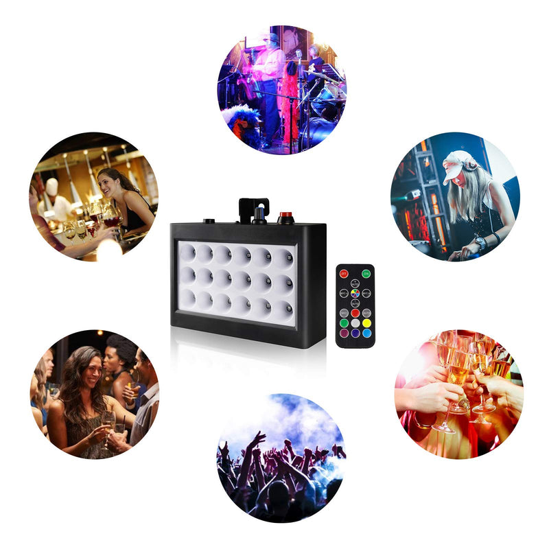 EcoStrobe LED Stage Strobe Lights, 18 LED Mini RGB Flash Light, Sound Activated/Remote Stage Lights Disco DJ Light for Party Wedding KTV Bar Concert (with 16 Button Remote)