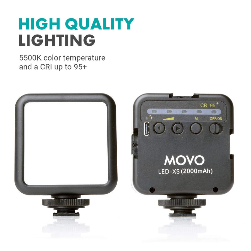 Movo LED XS Portable Rechargeable LED Video Light with Soft Light Diffuser, and Shoe Mount - Compatible with DSLR Camera or Go Pro Rig - Small LED Light for Vlogging, Webcam, Streaming, Photography