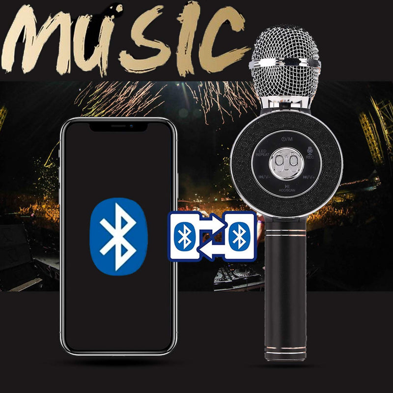 [AUSTRALIA] - Karaoke Microphone,Wireless Bluetooth Karaoke Microphone with LED Lights Portable Handheld Speaker Machine Pop Echo MIC with Dynamic for Kids Christmas Birthday Home Party KTV Outdoor Stage Black 