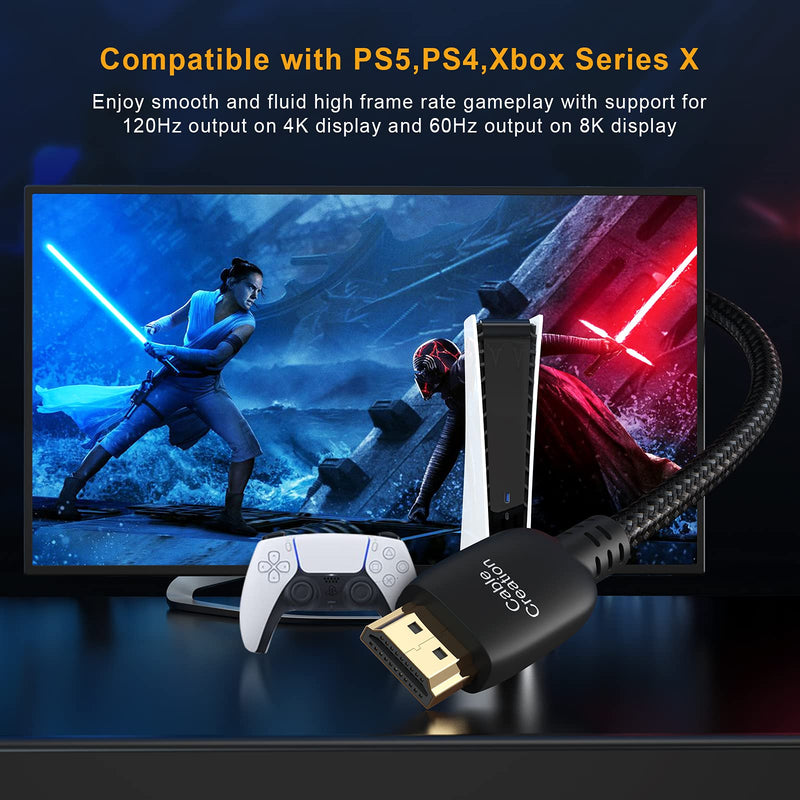 CableCreation 8K Certified Ultra High Speed HDMI Cable 3 Meter, 48Gbps 8K 60 4K 120 144Hz eARC HDR HDCP 2.2 2.3 Compatible with PS5 PS4 Xbox Series X Roku TV 4K LG Samsung TV RTX 3080 braided 10ft