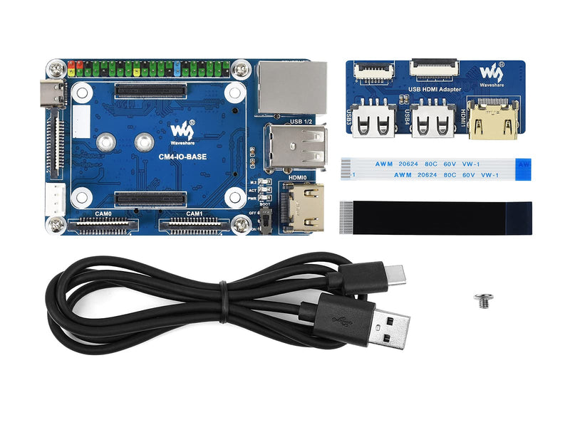 Mini Base Board Accessories Kit for Raspberry Pi Compute Module 4, Include CM4-IO-BASE-B (Full Ver.), USB HDMI Adapter, FFC Cable and USB-A to USB-C Cable, More USB and HDMI Connectors via FFC CM4-IO-BASE-Acce B