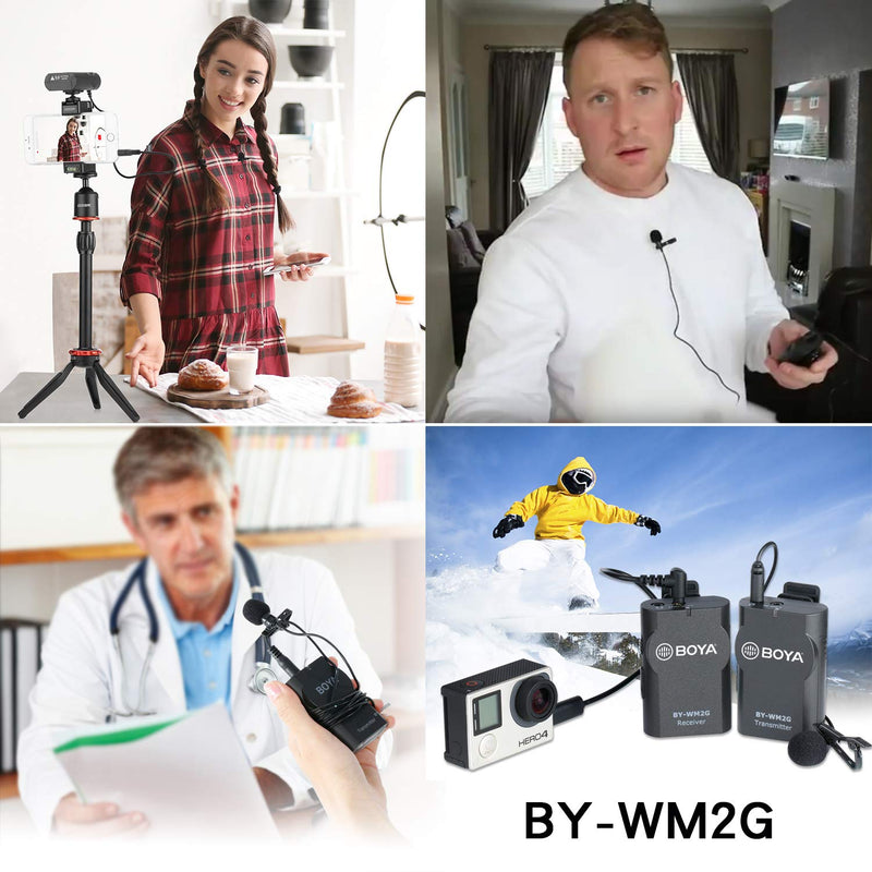 [AUSTRALIA] - BOYA WM2G Lavalier Wireless Microphone with GoPro Cable Adapter for GoPro Hero3 Hero3+ Hero4 iPhone X 8 8 Plus iPad Tablet DSLR Camera Sony Camcorder Podcast Vlogging Street Interviews YouTube Video 