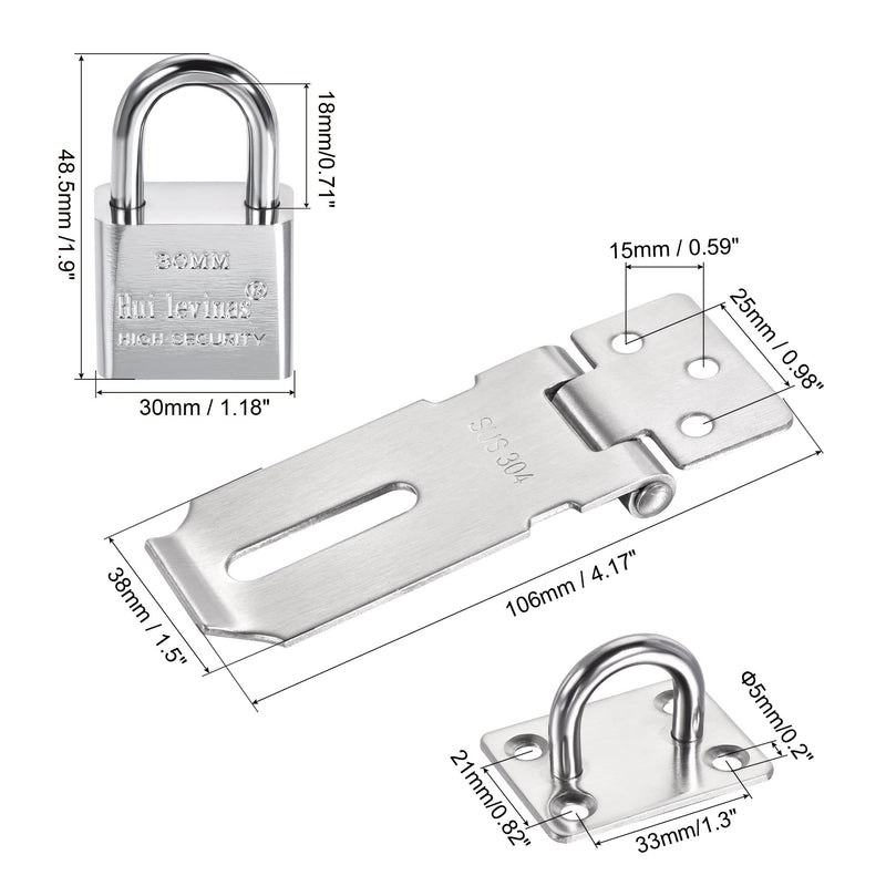 MECCANIXITY 3 Inch Stainless Steel Heavy Door Hasp Lock Keyed Different Clasp with Padlock and Screws for Cabinet Closet Gate, Silver