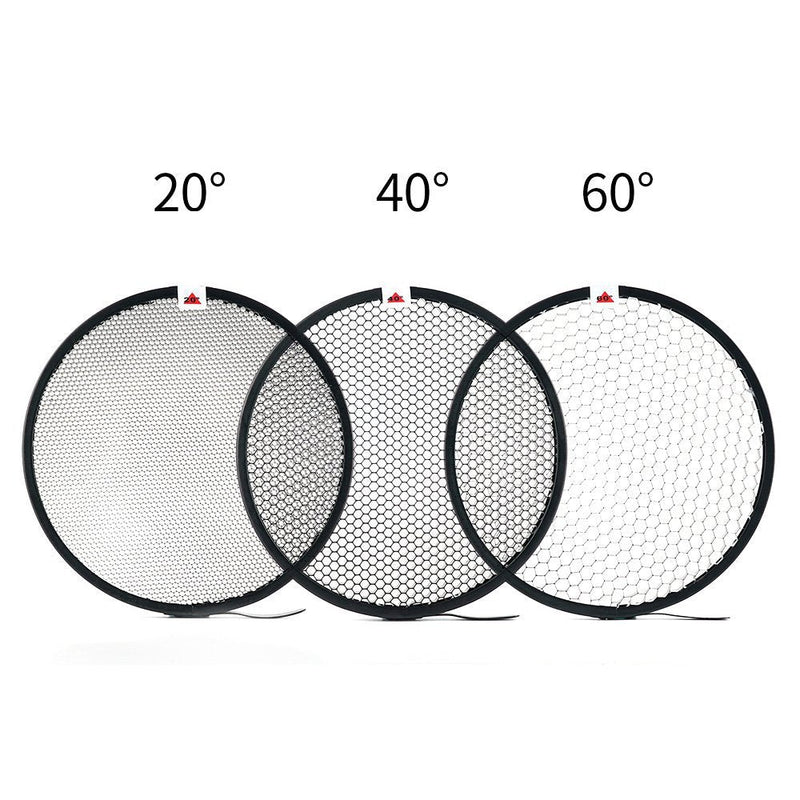 SUPON 7" Standard Reflector Lamp Shade Dish Diffuser with 20° /40°/ 60° Honeycomb Grid White Soft Cloth for Bowens Mount Studio Strobe Flash Light Speedlite