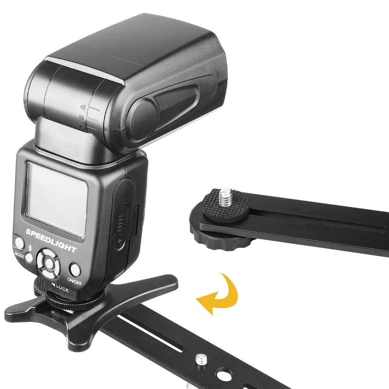 Dual Camera Mount Flash Extension Bar, ChromLives 8"/20.3cm Tripod Bracket Mount, 1/4'' Dual Hot Shoe Mount for Camera Compatible with LED Light, DSLR Camera, Tripod and More dual camera bracket