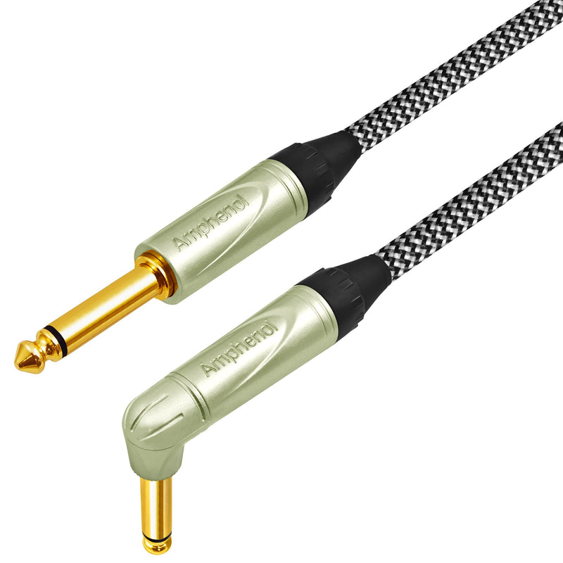 12 Foot - Audioblast HQ-1-BRAID (Black+White) – Flexible, Shielded - Guitar Bass Instrument Cable w/Amphenol Q-Series Angled & Straight Gold TS Plugs