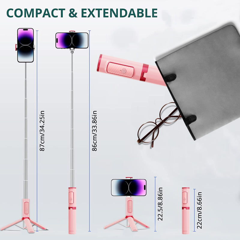 COLORLIZARD CellphoneTripod with Remote, Aluminum Alloy Selfie Stick Tripod, Best Foldable Mini Extendable Tripod Stand 270° Rotation Compatible with iPhone/Android Travel Essentials (Pink) Pink