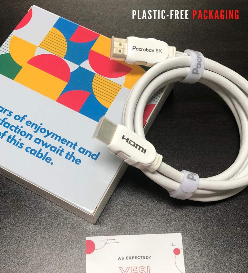 Pacroban 8K HDMI Cable (10ft) White 48Gbps, HDMI 2.1 Cable, 4K 120hz, HDCP 2.3, Dolby Vision, Dynamic HDR, CL3 in-Wall Safe 10ft