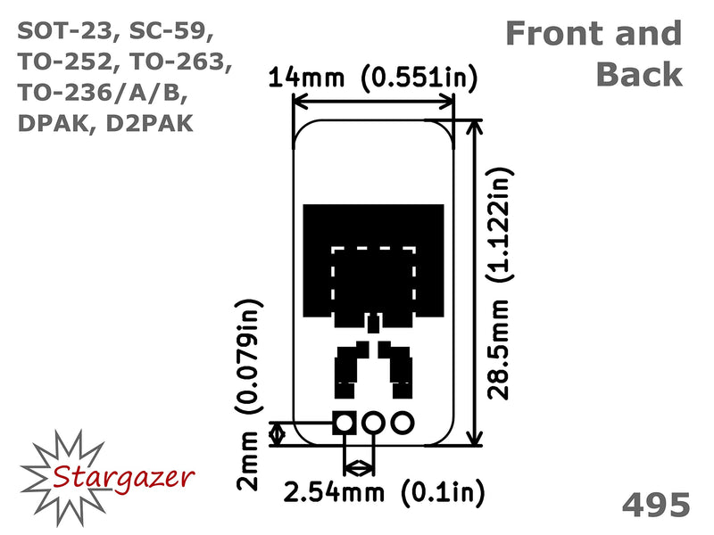 Stargazer SMD to DIP Breakout for SOT-23, SC-59, TO-252, TO-263, TO-236/A/B, DPAK, and D2PAK with Gold Plated Headers [5 Pack]