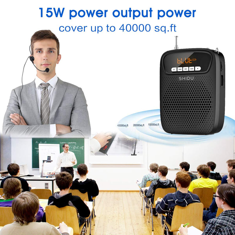 [AUSTRALIA] - Voice Amplifier Wired Microphone Support Bluetooth, FM, Recording 15W All in One Speaker Hear Loud with Mask On for Teachers, Tour Guide, Coaches, Presentation 