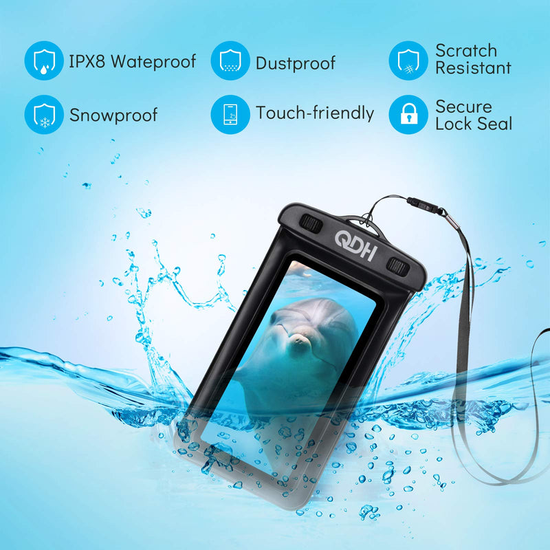QDH Waterproof Phone Case IPX8 Underwater Bag Phone Pouch Cellphone Dry Bag with Lanyard for iPhone 12 Pro Max 11 Pro Max XR X 8 7 6 Plus Galaxy Note 10+ Pixel up to 6.8" Shower Phone Holder 2 Pack
