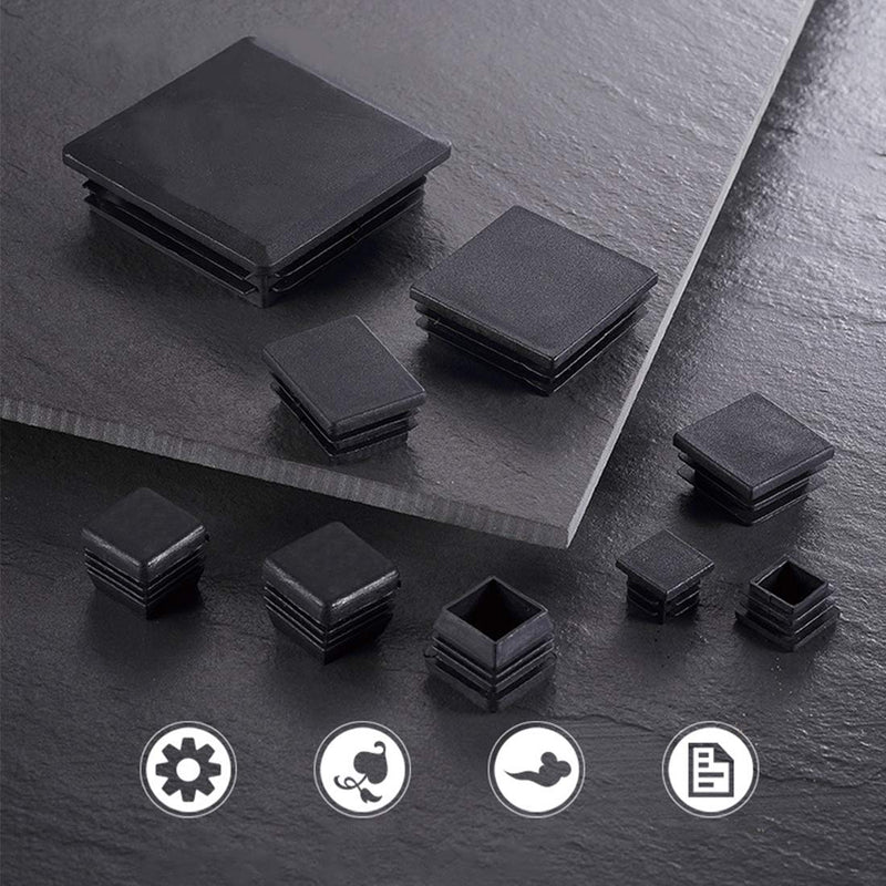Suiwotin 24Pack 50mm (2 Inch) Square Plastic Plug, Square Tubing End Caps, Tubing Post End Cap for Square Tubing/Black Plastic Square Plugs 50x50 24