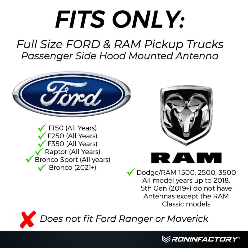 [AUSTRALIA] - RONIN FACTORY Truck Radio Antenna Accessory for Ford F150 F250 F350 Super Duty Raptor Bronco Lightning Dodge RAM 1500 Accessories - Anti Theft - Carwash Safe - Short Replacement (4 Inch) 4 Inch 