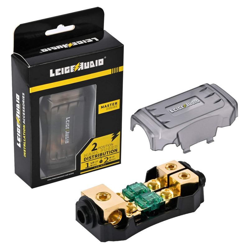 LEIGESAUDIO Copper 0/4 Gauge to 4/8 Gauge 60 Amp Mini ANL 2 Way Fuse Holder Distribution Block