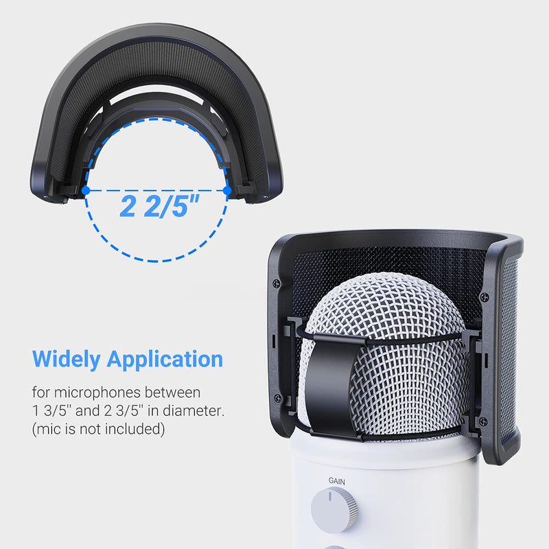 Pop Filter, FIFINE Mic Pop Screen with Metal Mesh, Compact Microphone Pop Shield Windscreen for Recording Studio, Youtube Videos, Streaming, Podcast (Black)