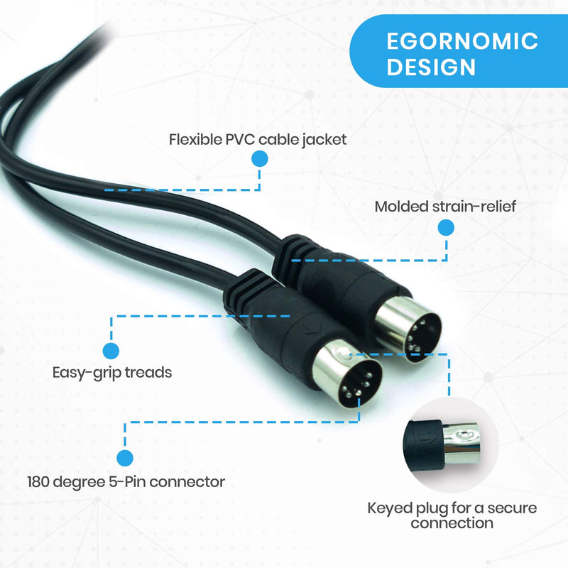 VARA 4 ft Black 5-Pin DIN to 5-Pin DIN MIDI Cable Compatible with Synthesizers, Electric Drums, Keyboards, Home Studio