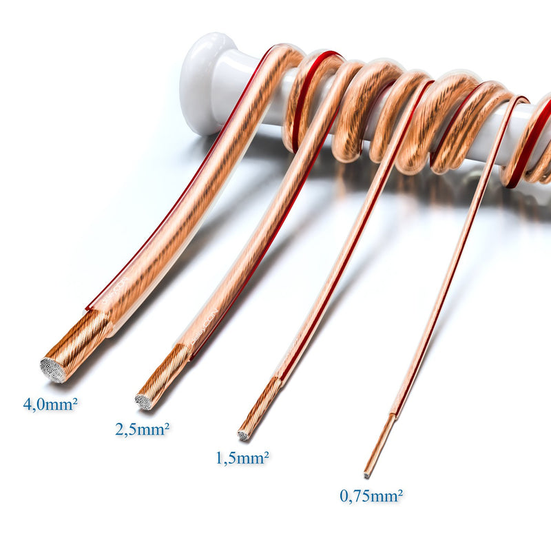 deleyCON 10m (32.81 ft.) Loudspeaker Cable 2x 2.5mm² Speaker Cable CCA Copper-Coated Aluminium 2x50x0.25m (82.02 ft.) m Filaments Polarity Marking - Transparent 10 meters (32.81 ft.)