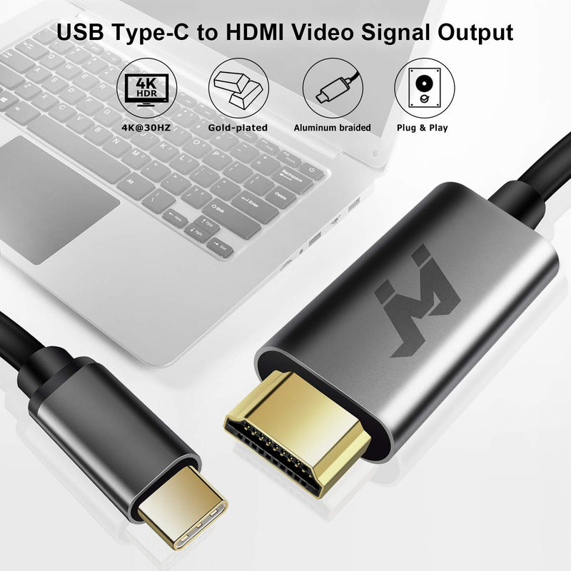 USB C to HDMI [4K Thunderbolt 3 Compatible],JVJ USB to HDMI Cable 6ft Aluminum high Durability for MacBook/iPad/iMac/Mac Mini/Surface/Samsung/XPS 13/Yoga/Huawei and Other HDMI to USB-C Devices(Gray)